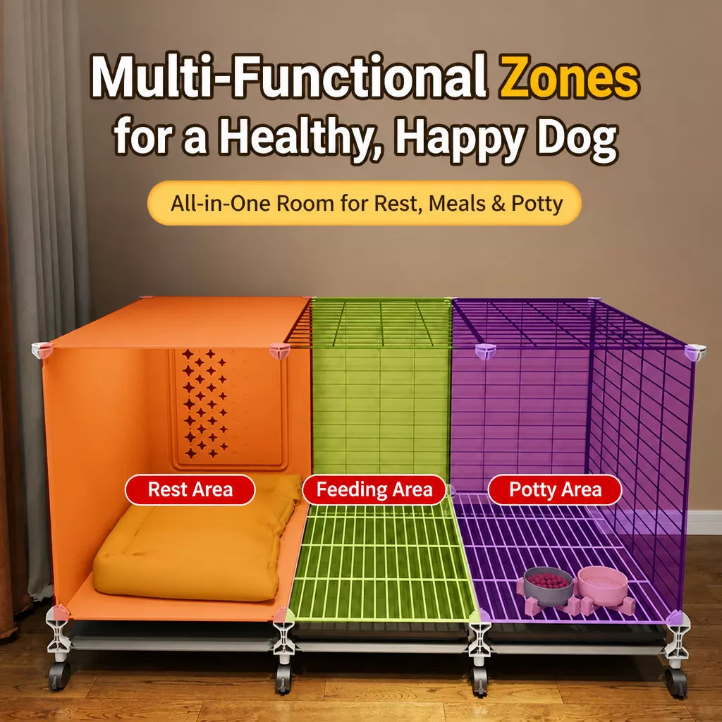 Elevated Indoor Dog Kennel with Separate Toilet Areas for Small Dogs