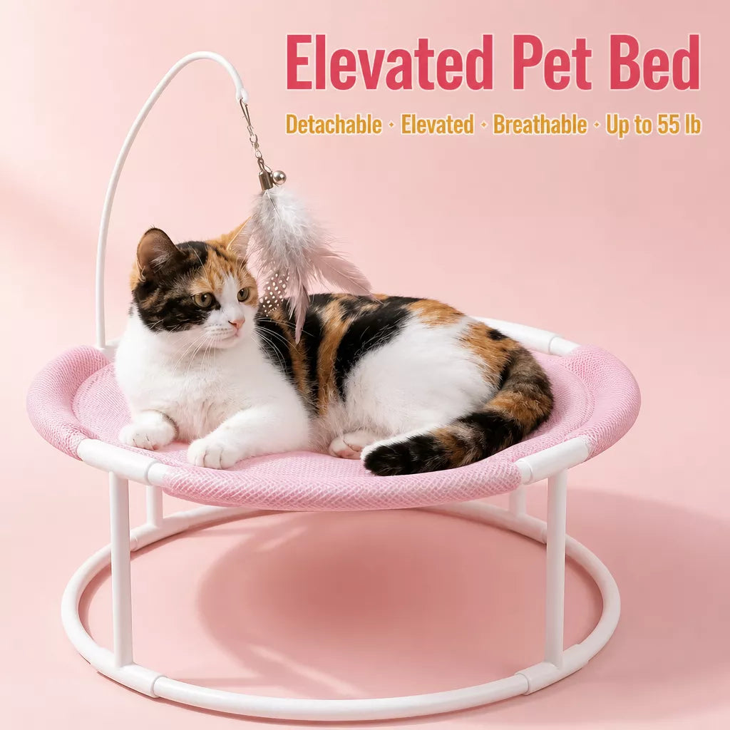 Elevated Round Cat Bed with Breathable Nylon Surface