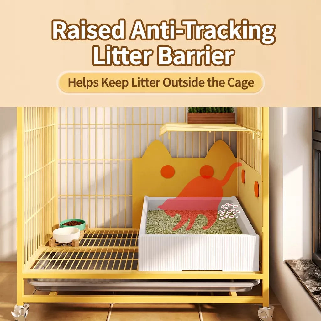 Multi-Level Cat Cage with Integrated Litter Box