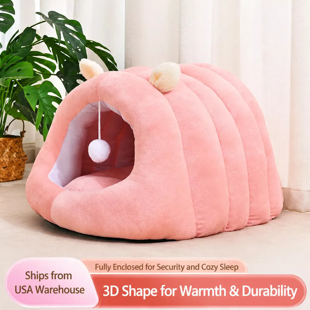 Semi-Enclosed Cat Bed with Tunnel-Style Hideaway