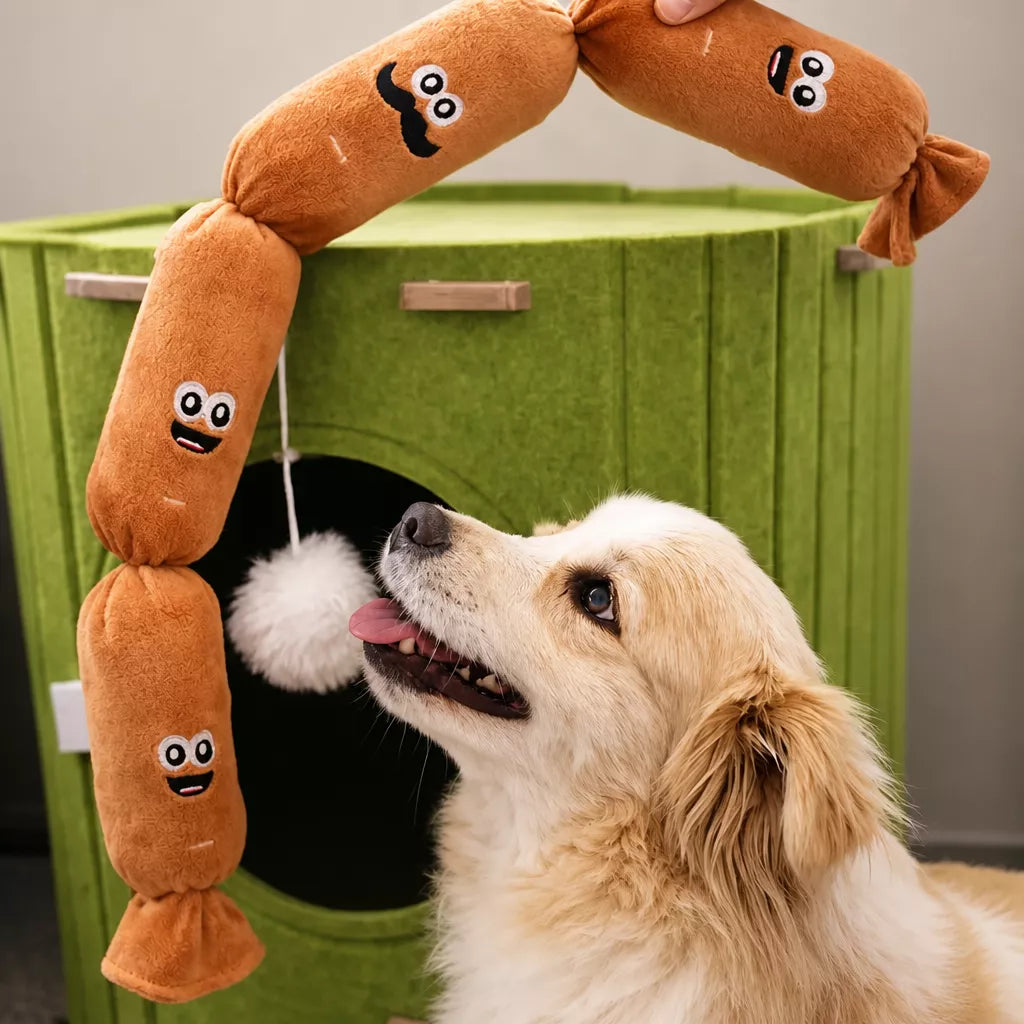 Four-Section Sausage Squeaky Tug Toy for Dogs