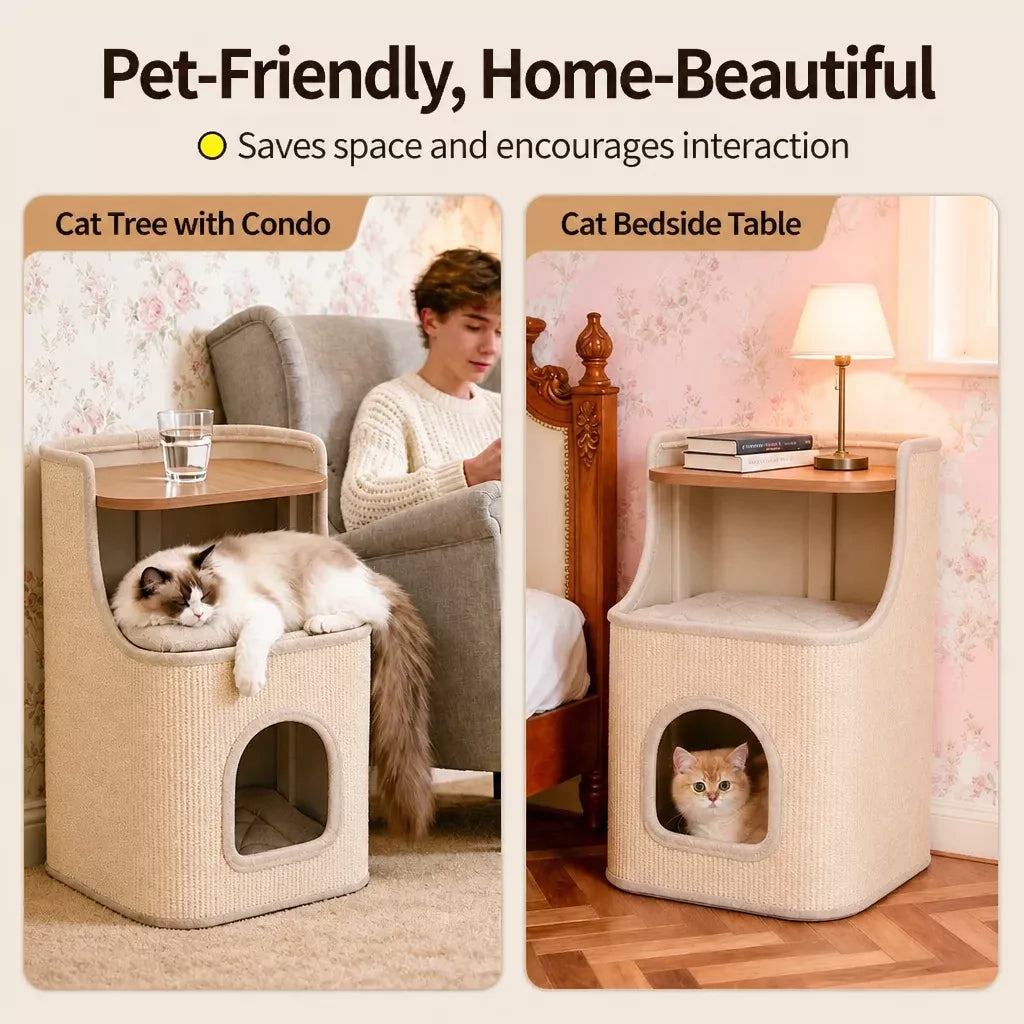 Two-Level Square Sisal Cat Scratching Barrel with Cat Bed