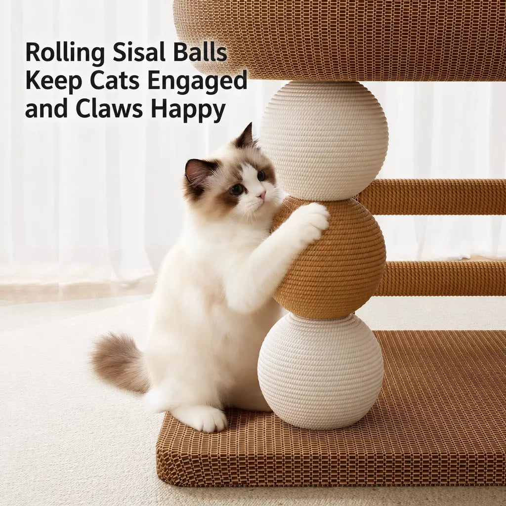 Space-Saving Sisal Cat Scratcher Bed & Climbing Tower