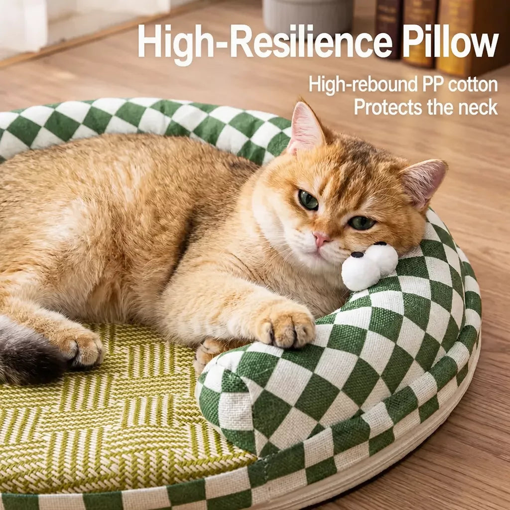 Round Cat Bed with Removable, Washable Mat