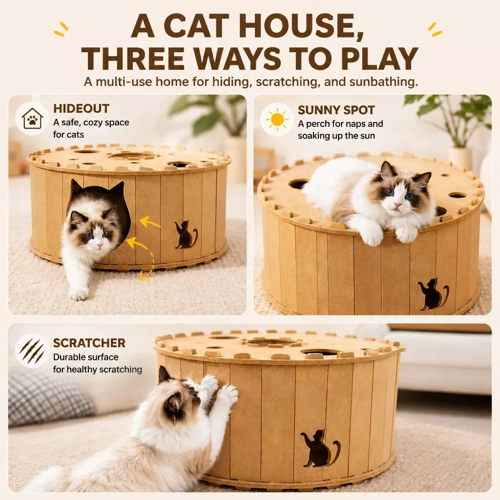 Donut Cat Scratcher Bed with Enclosed Tunnel