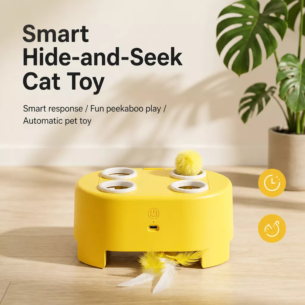 Interactive Electric Cat Toy with Feather and Yarn Attachments