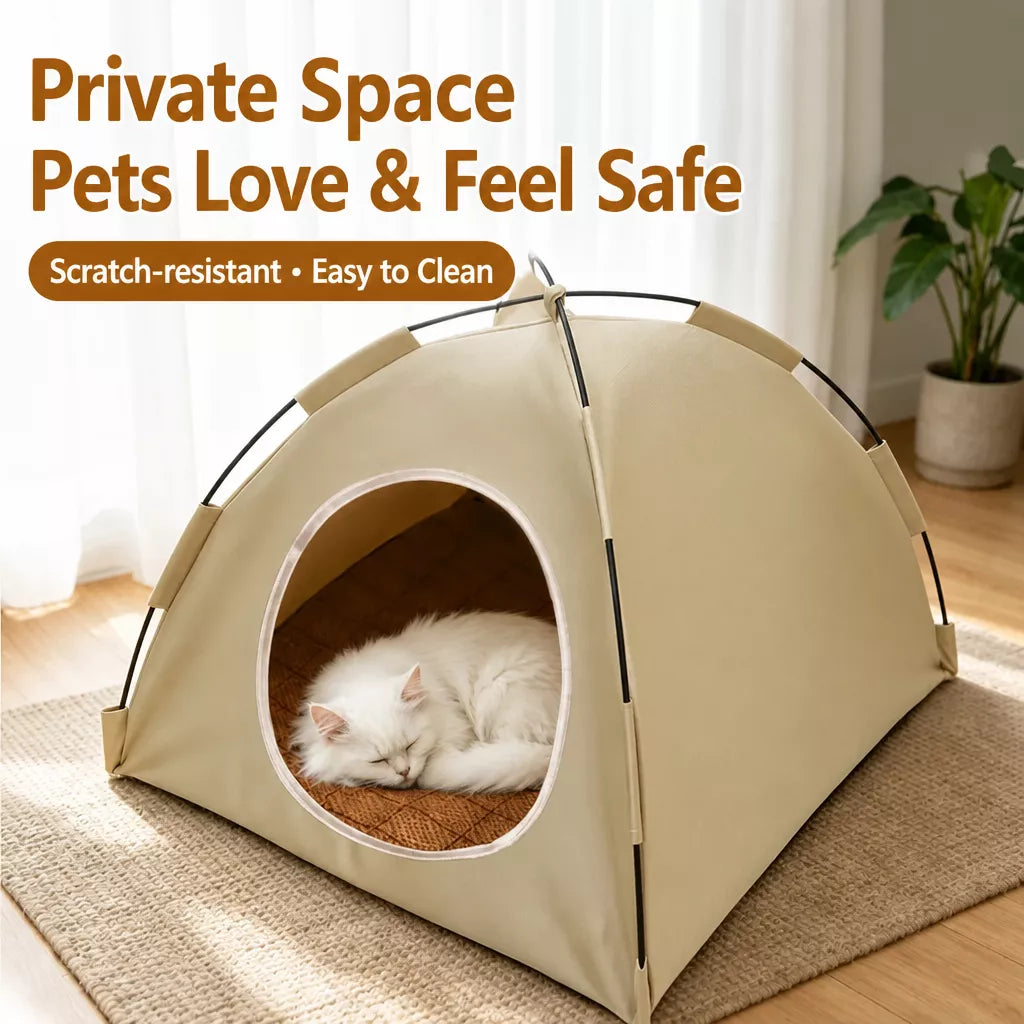 Semi-Enclosed Tent-Style Pet Bed for Cats and Dogs