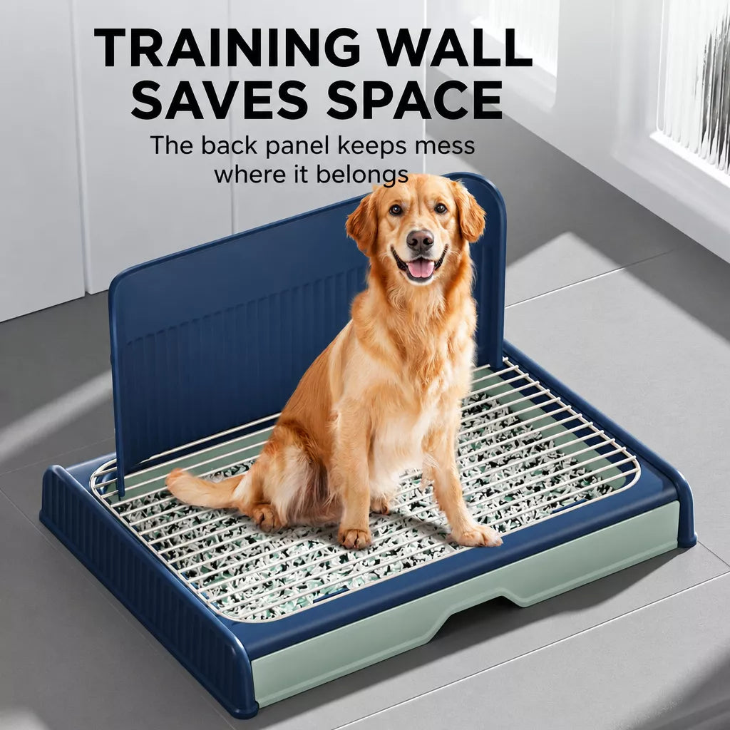Dog Potty Tray with Back Wall, Wire Grid & Removable Drawer