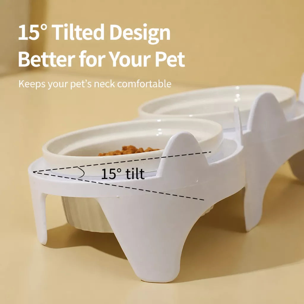Elevated Pet Bowl Stand with Double Ceramic Bowls