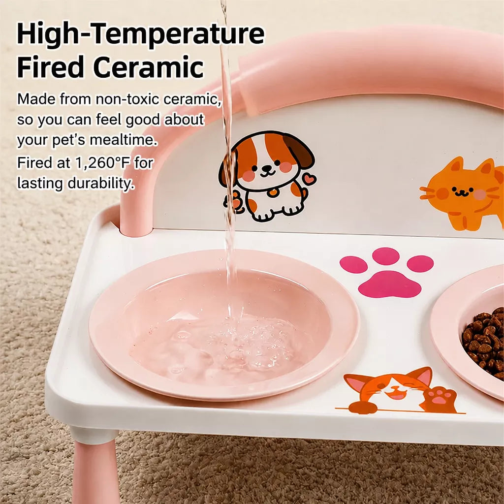 Elevated Ceramic Double Bowl Set for Cats & Dogs