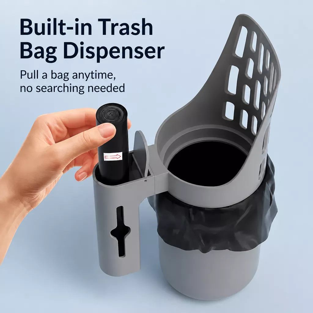 All-in-One Cat Litter Scoop with Bag Roll Holder
