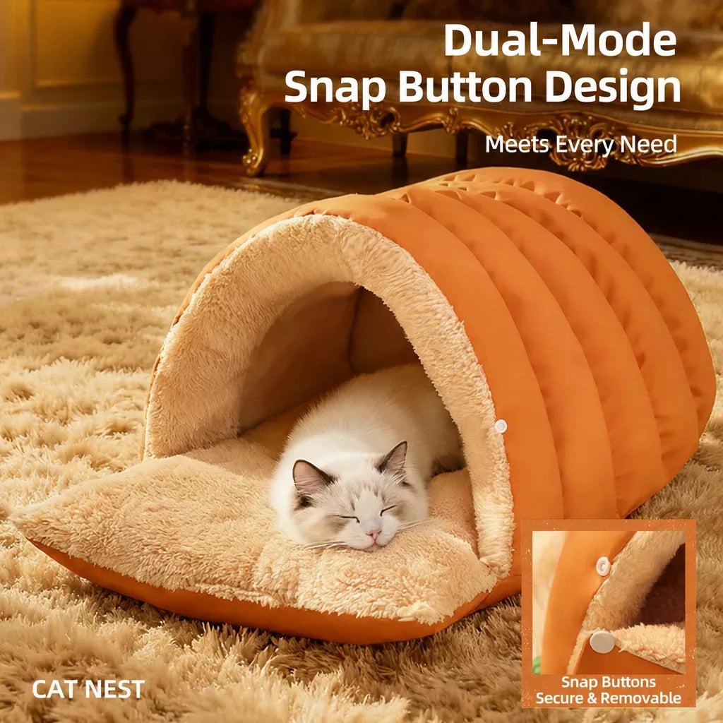 Enclosed Faux Fur Pet Bed for Cats and Small Dogs