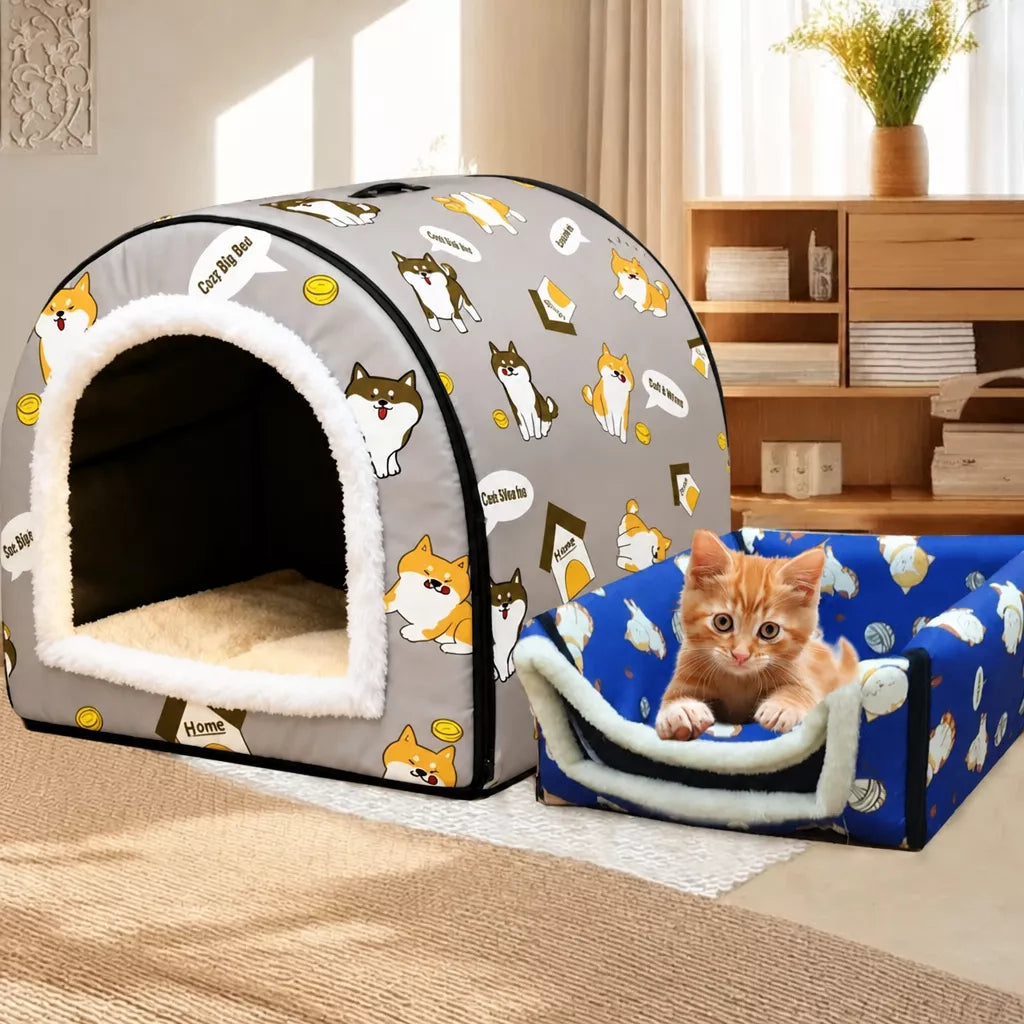 Semi-Enclosed Waterproof Pet Bed for Small to Medium Dogs and Cats