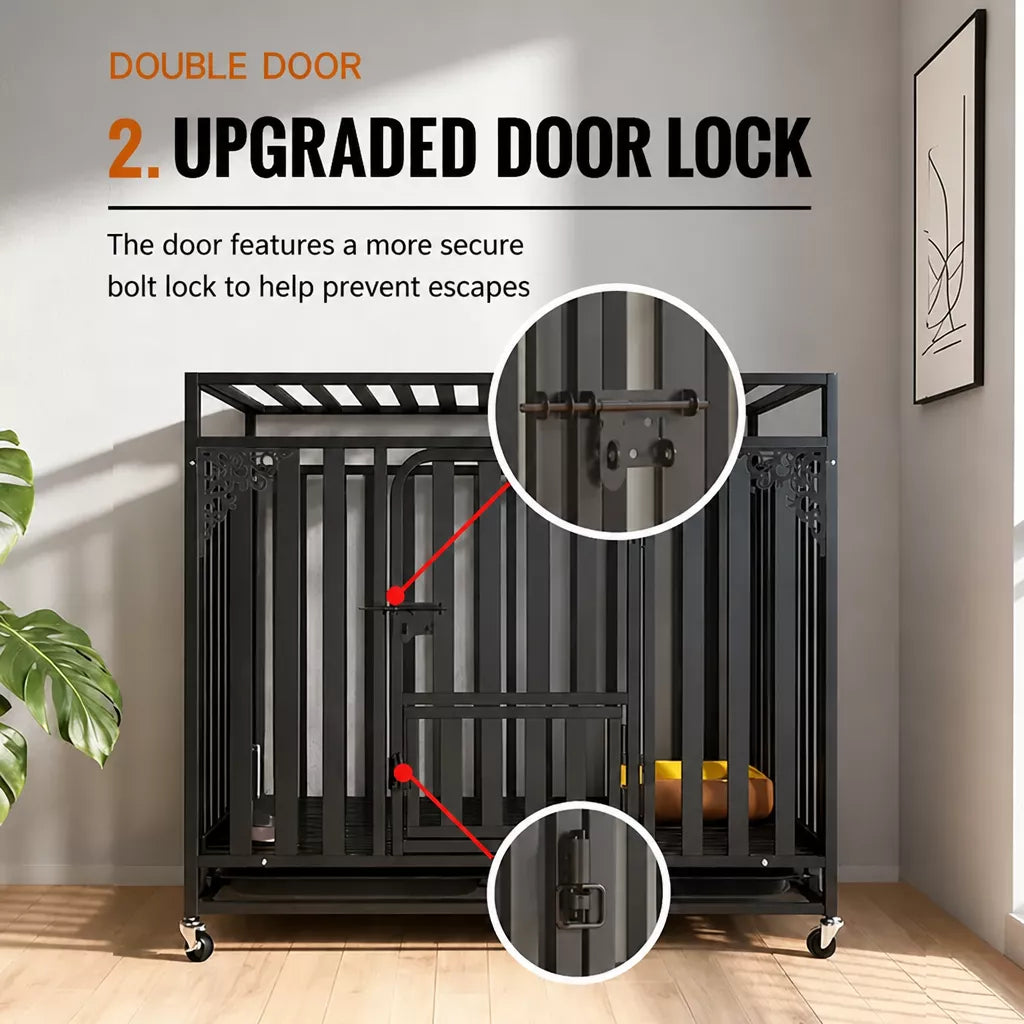 Indoor Metal Dog Crate with Waste Tray for Small to Large Dogs