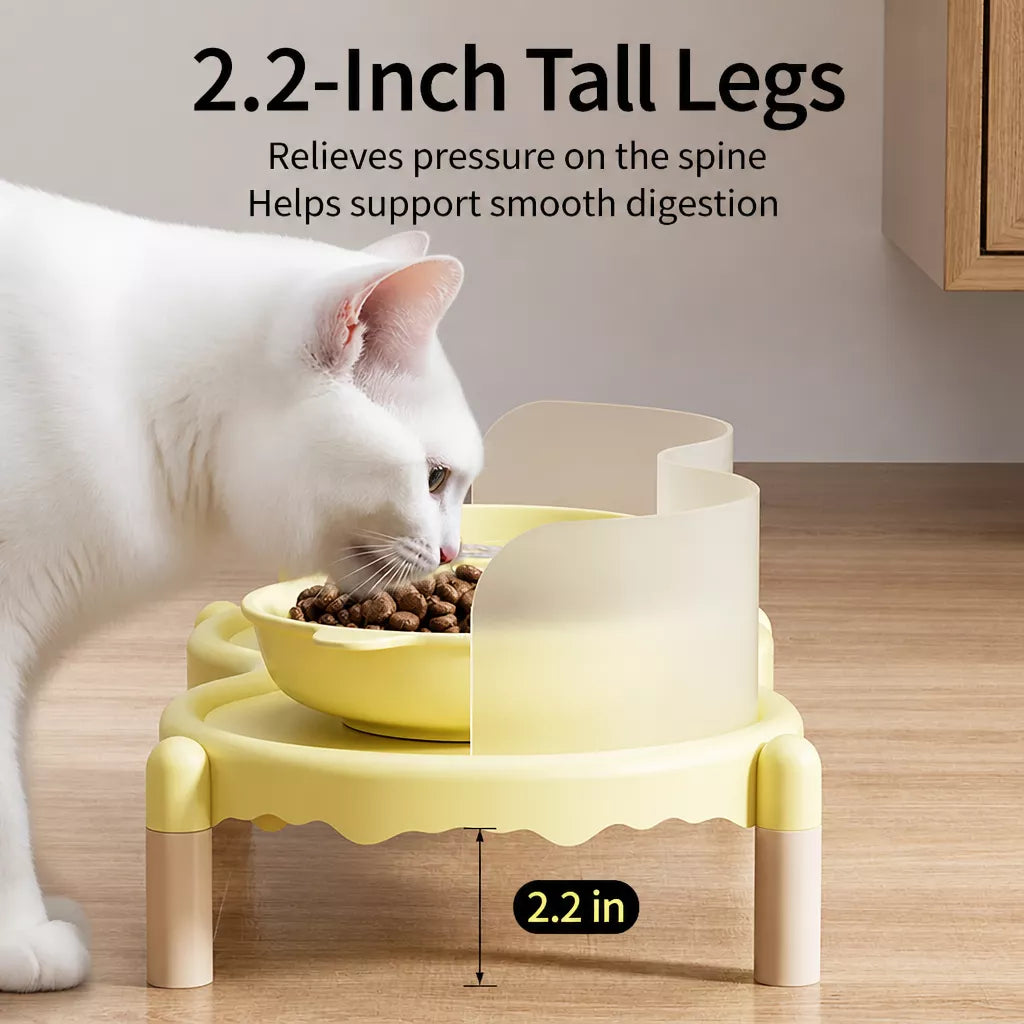 Double Pet Bowl Stand with Paw-Print Bowls