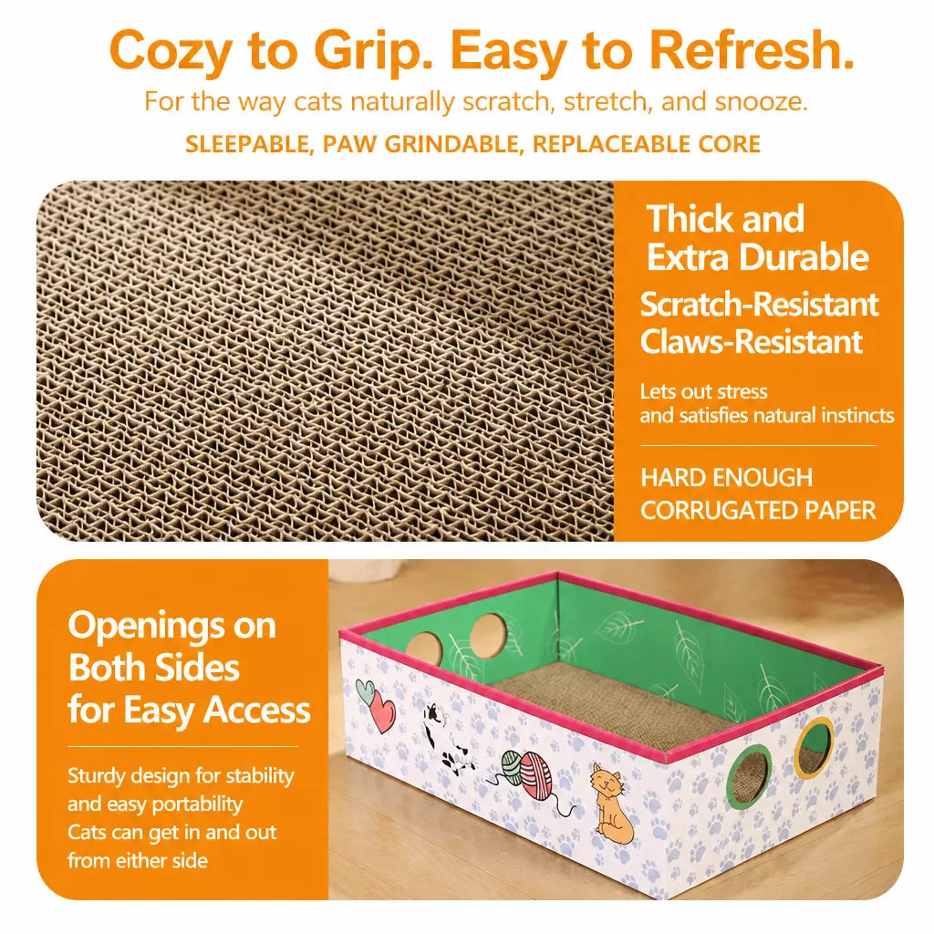 Corrugated Cardboard Cat House with Integrated Scratcher