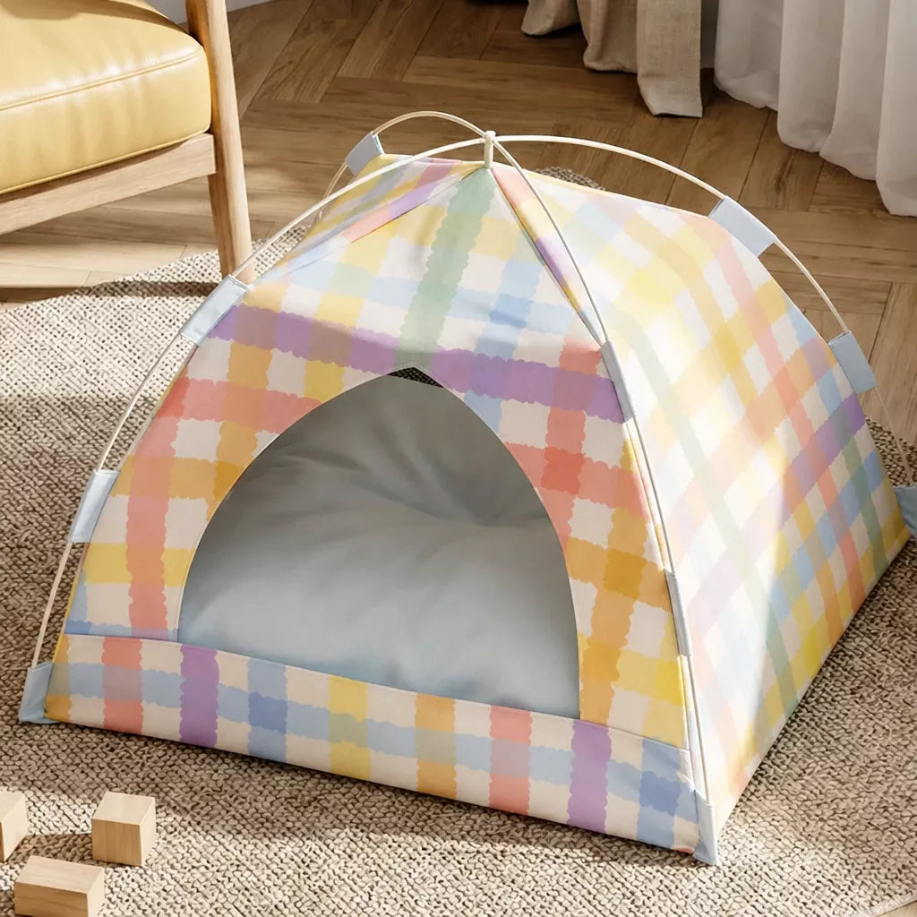 Semi-Enclosed Cat Tent Bed with Removable Mat