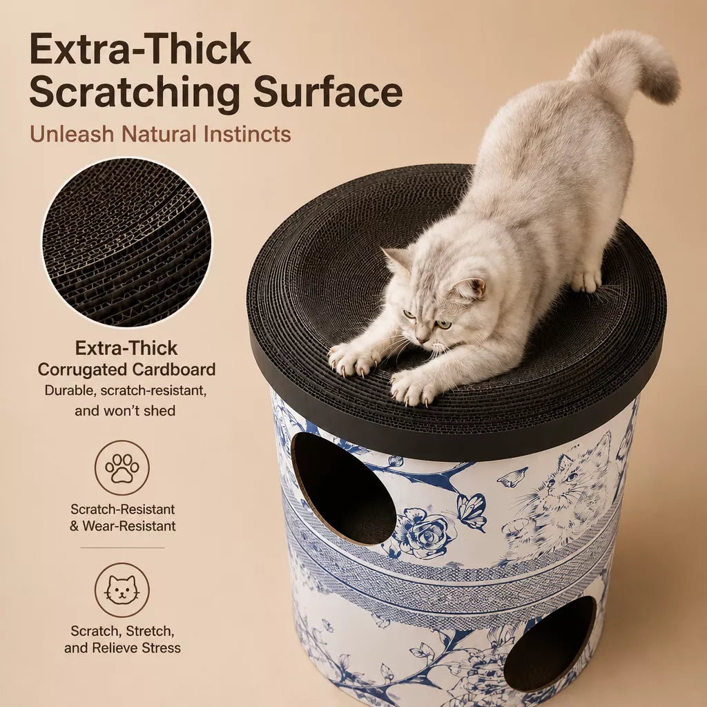Three-Tier Corrugated Cardboard Cat Scratcher Hideaway