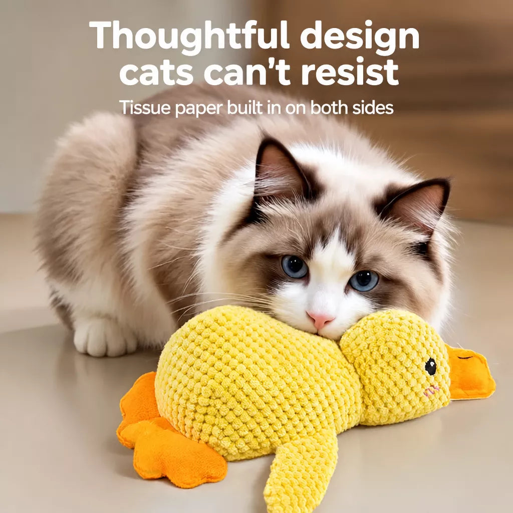 Plush Duck Cat Toy with Crinkle Paper and Catnip