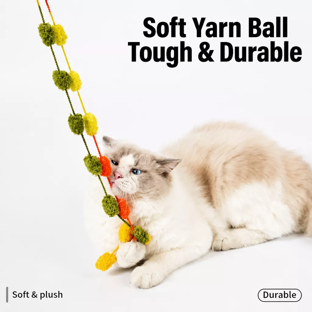 Wooden Cat Wand Toy with Bell and Feather Charms