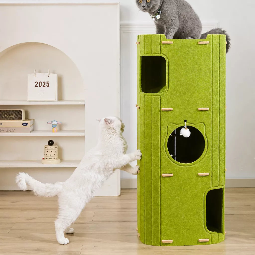 Multi-Level Felt Cat Tree with Enclosed Hideaway