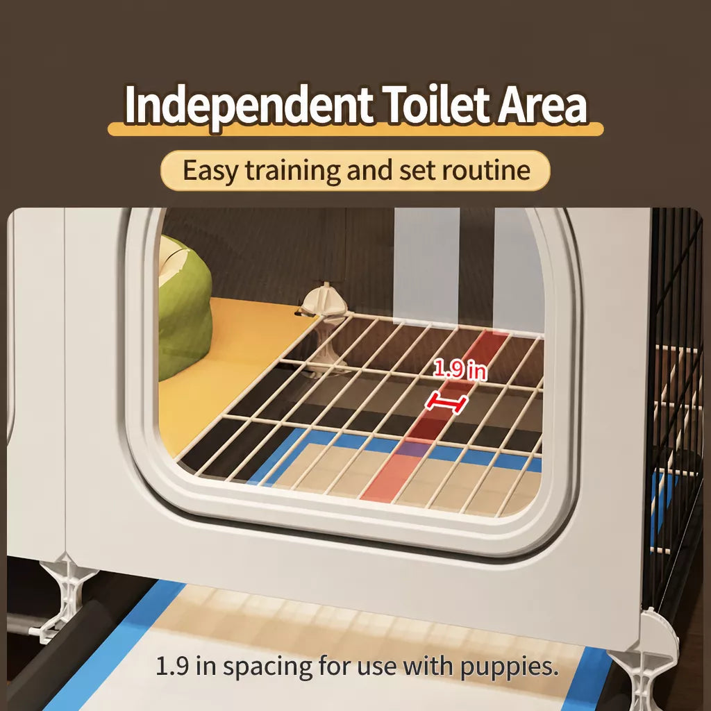 Indoor Dog Crate with Toilet Tray and Separate Living Area