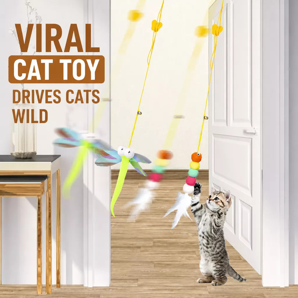 Door-Hanging Feather Cat Teaser Toy with Elastic Cord