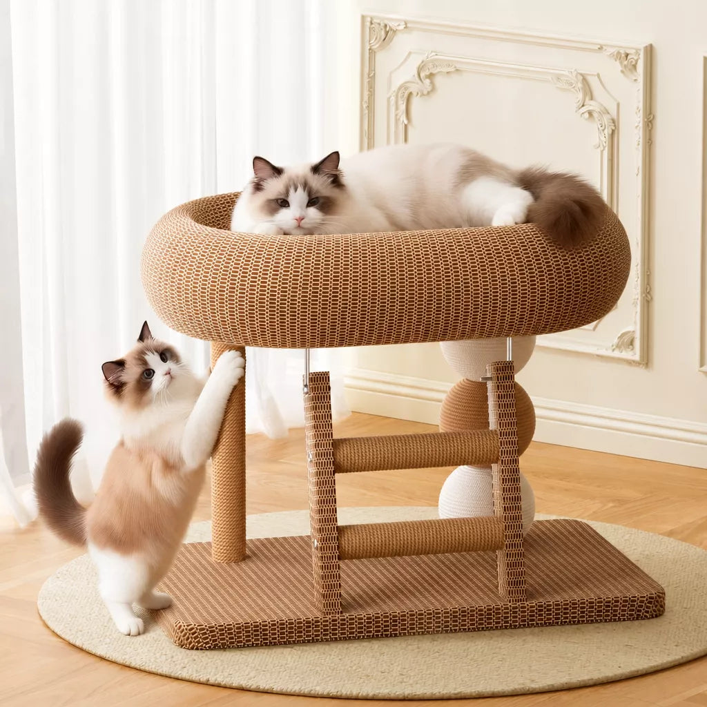 Space-Saving Sisal Cat Scratcher Bed & Climbing Tower