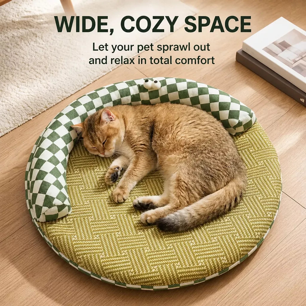 Round Cat Bed with Removable, Washable Mat