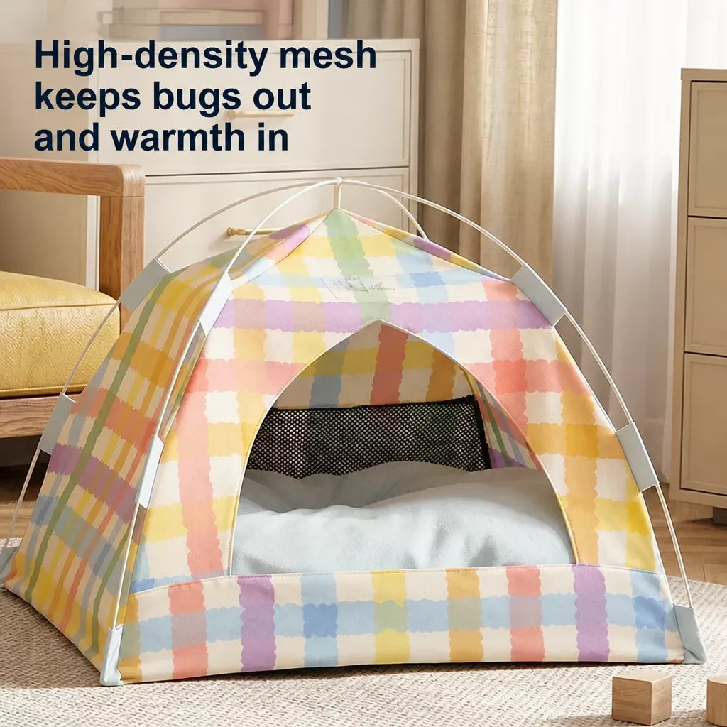 Semi-Enclosed Cat Tent Bed with Removable Mat