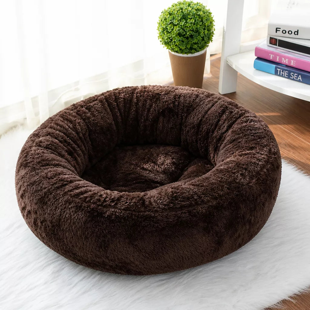 Round Plush Pet Bed for Cats and Small Dogs