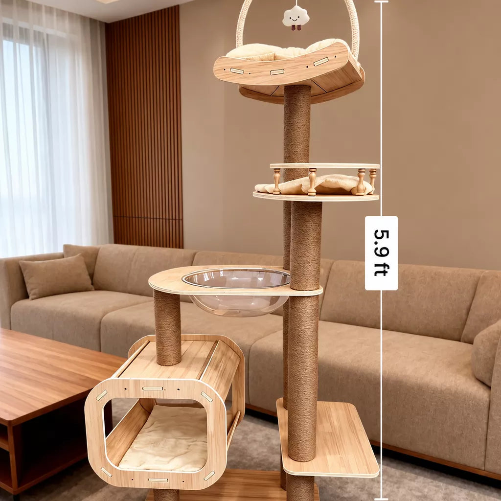 Cat Tree with Enclosed Cat House and Scratching Post