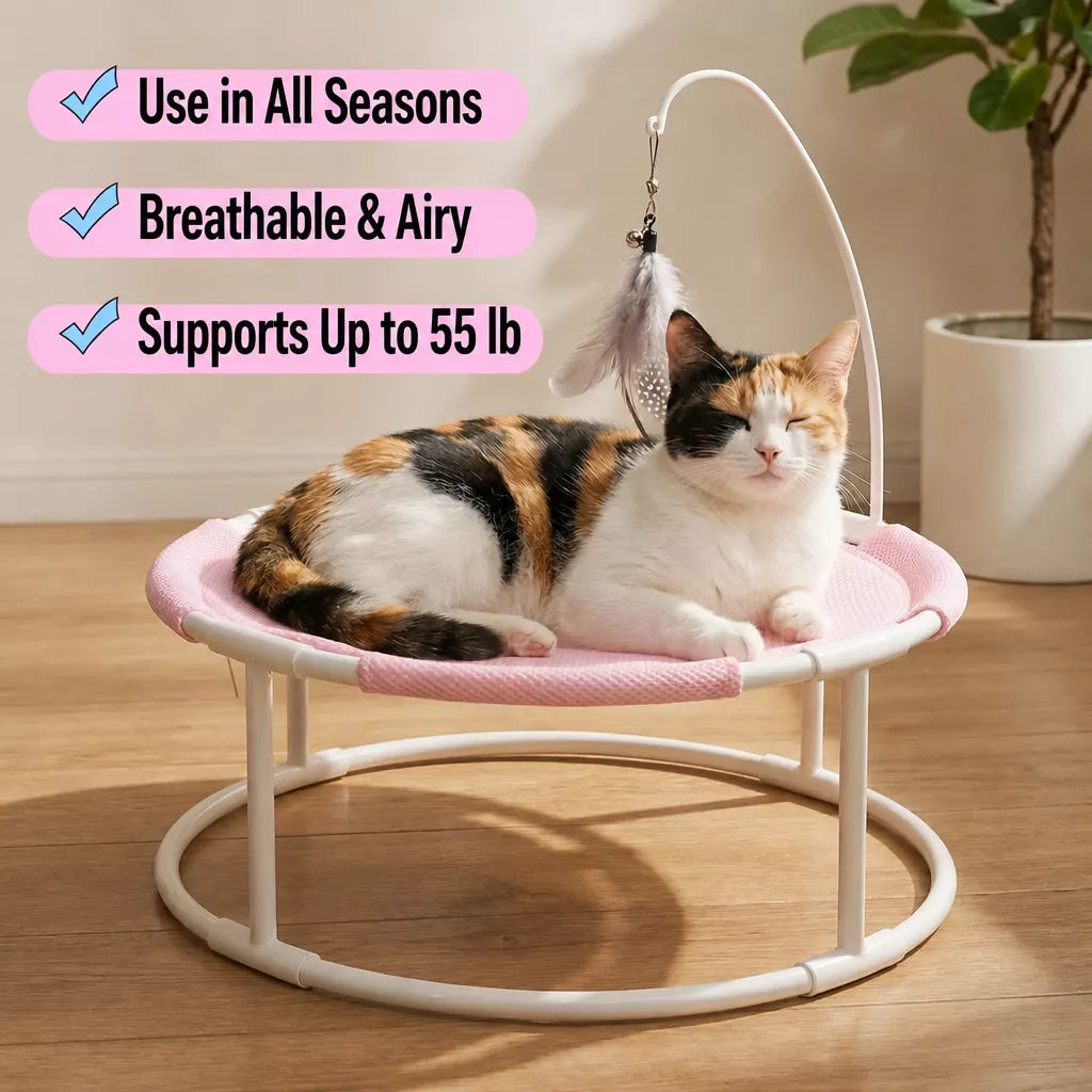 Round Elevated Pet Bed with Breathable Hammock-Style Surface