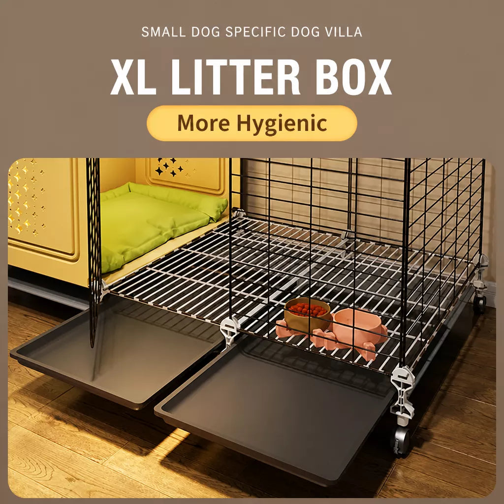 Elevated Indoor Dog Kennel with Separate Toilet Areas for Small Dogs