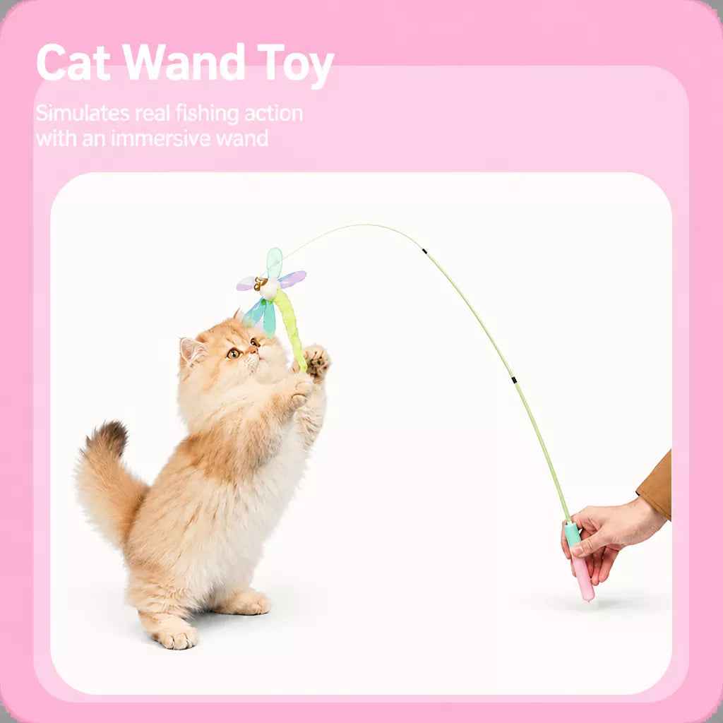 Retractable Cat Teaser Wand with Replaceable Attachments