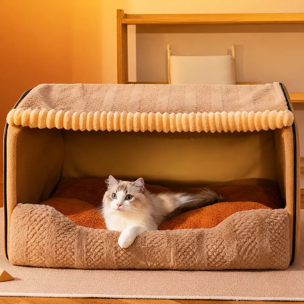 Enclosed Pet Bed with Removable Cover for Cats and Dogs