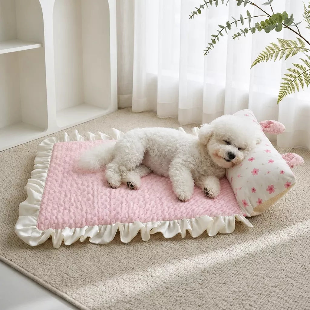 Pet Bed Mat with Bunny-Ear Pillow for Cats and Dogs