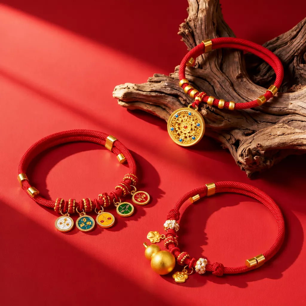 Red Chinese New Year Pet Collar with Decorative Copper Charm