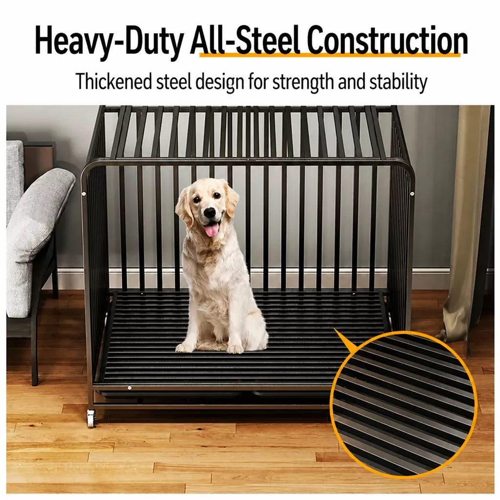 Reinforced Metal Dog Crate with Floor Tray for Medium to Large Dogs