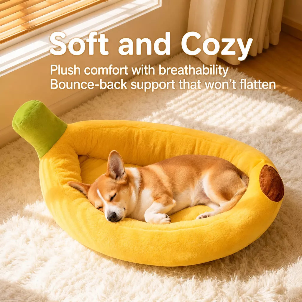 Banana-Shaped Pet Bed for Small to Medium Dogs and Cats