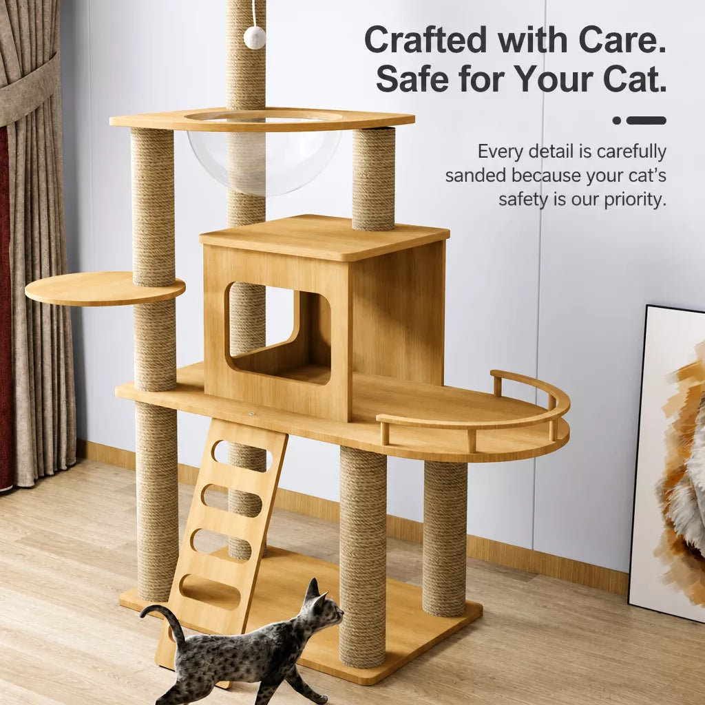 Cat Tree with Enclosed Cat House and Scratching Posts