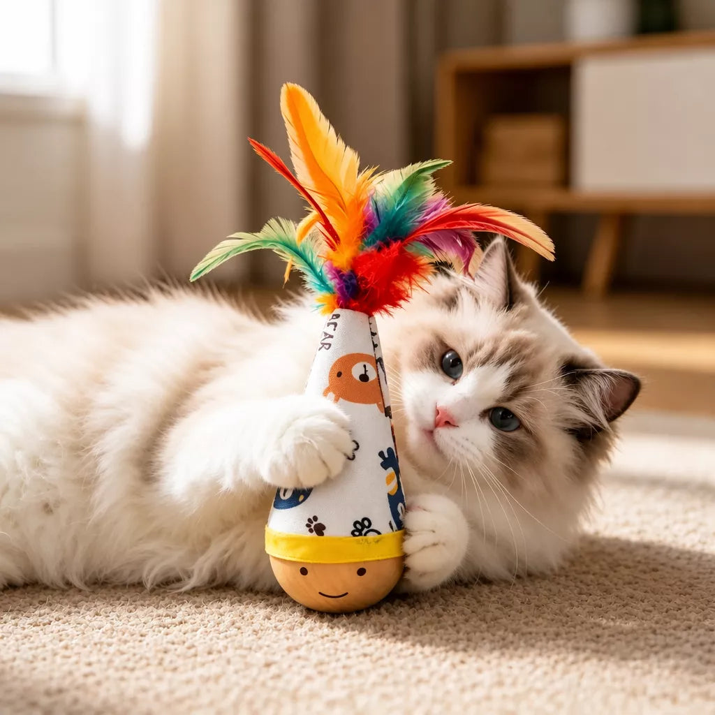 Wobble Cat Toy with Feather Teaser