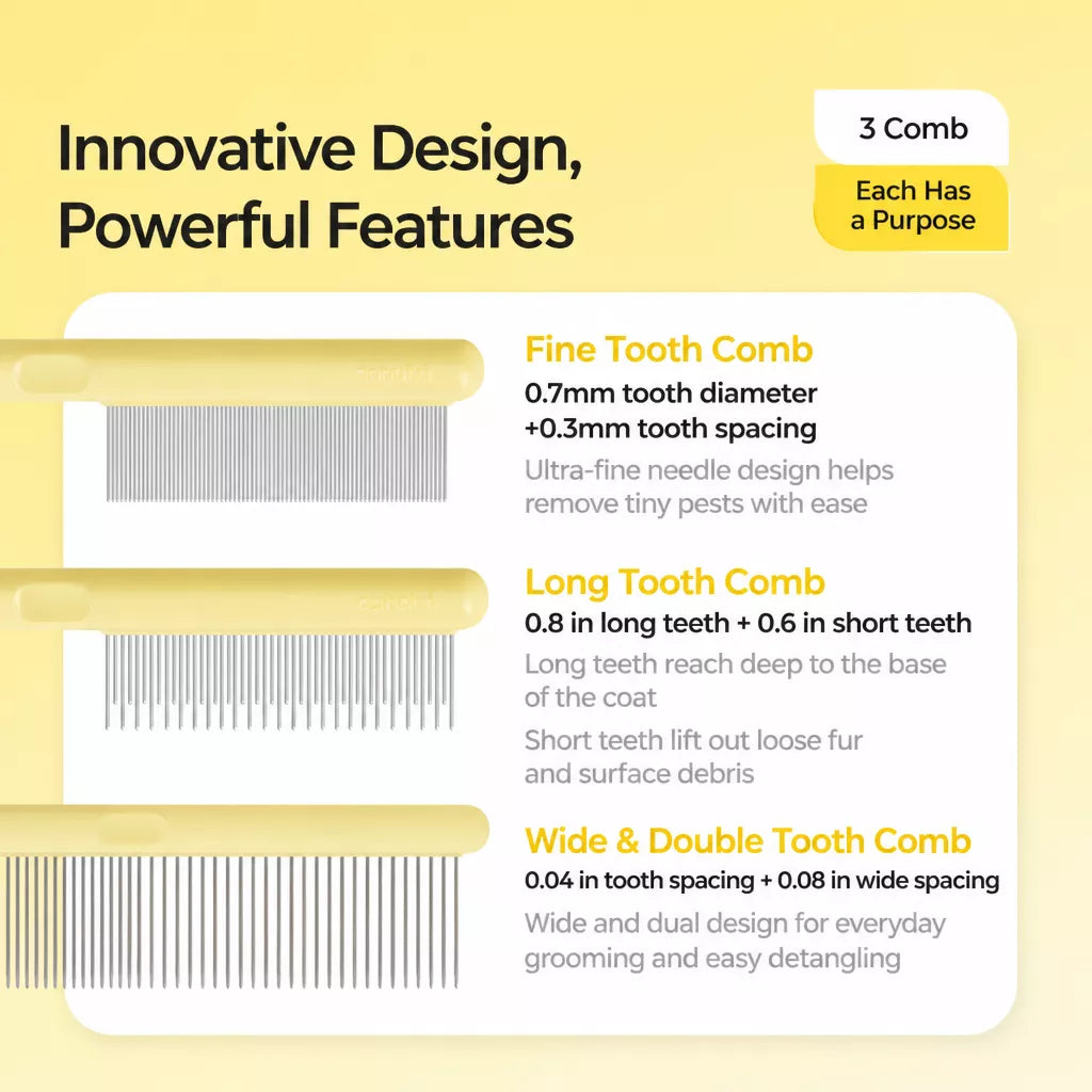 3-Piece Pet Grooming Comb Set for Cats and Dogs