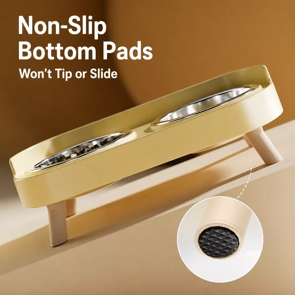 Double Dog Bowl Stand with Stainless Steel Bowls