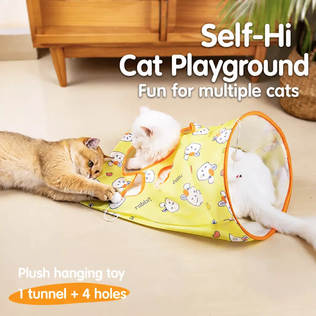 Collapsible Cat Tunnel Toy with Crinkle Paper