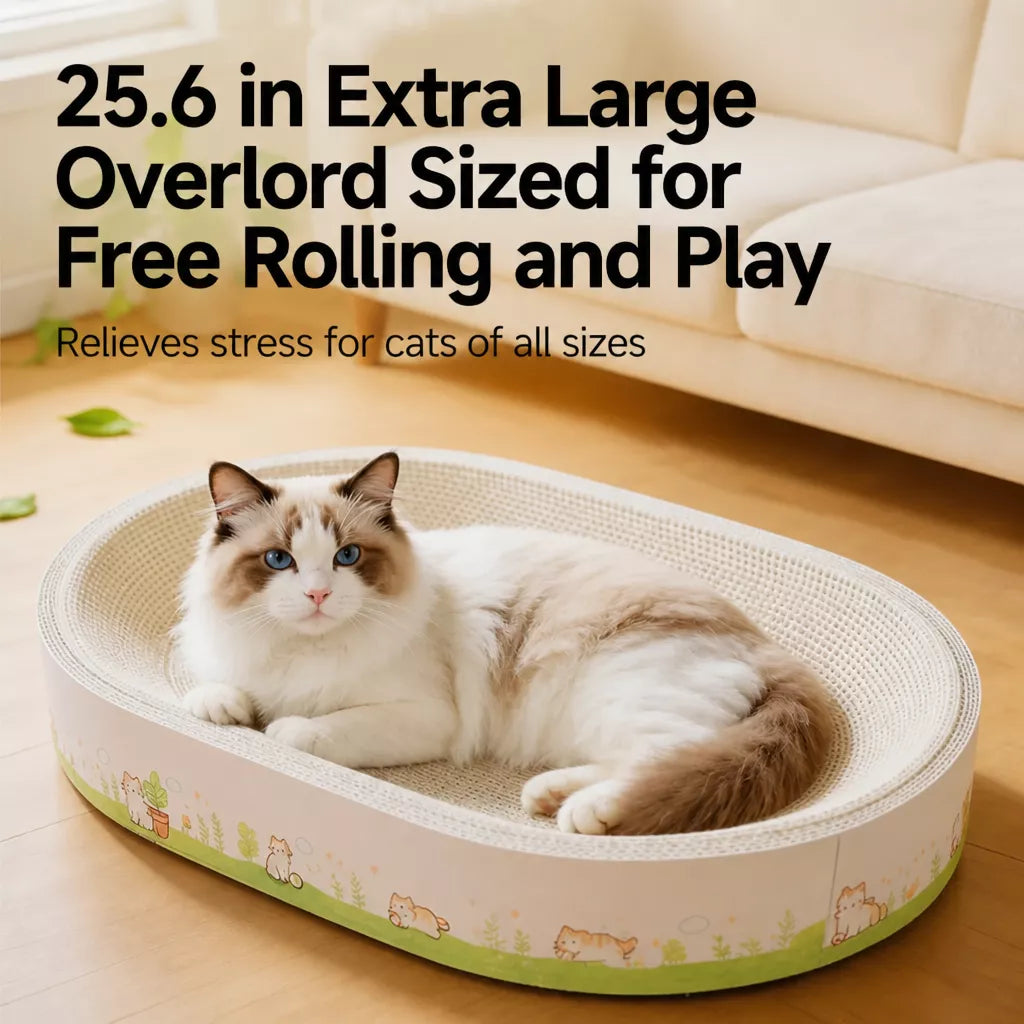 Large Oval Cat Scratcher Lounger with Built-In Cat Bed