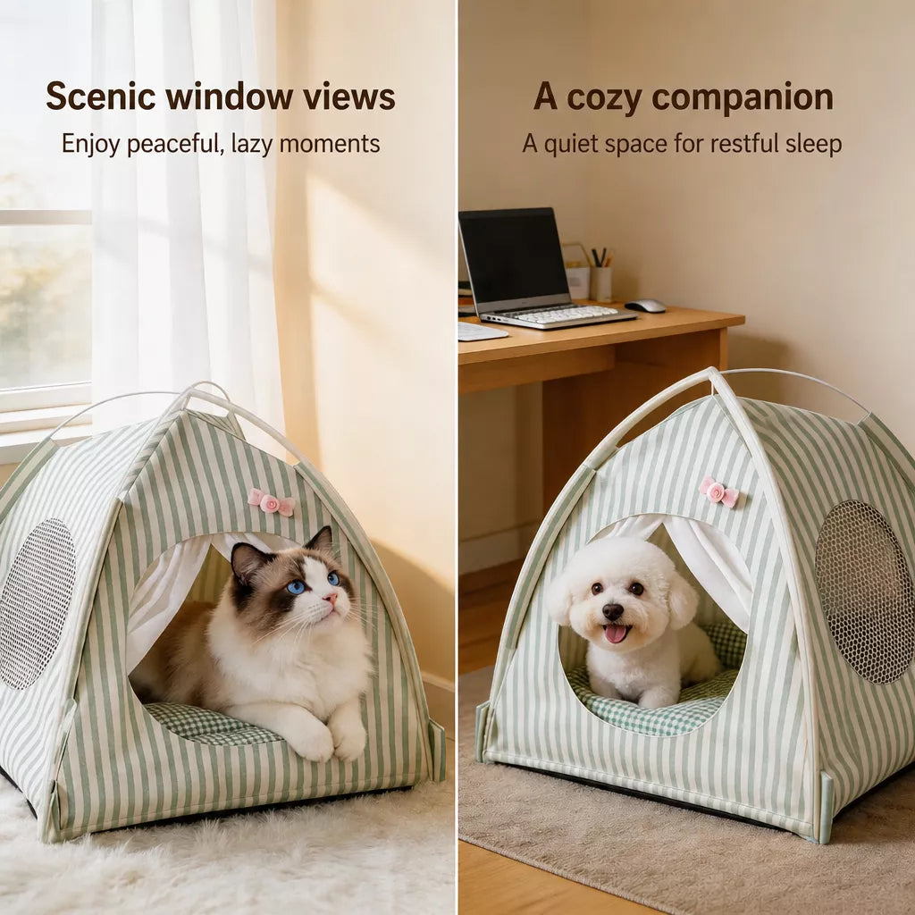 Indoor Tent Bed for Cats and Dogs with Reversible Cushion