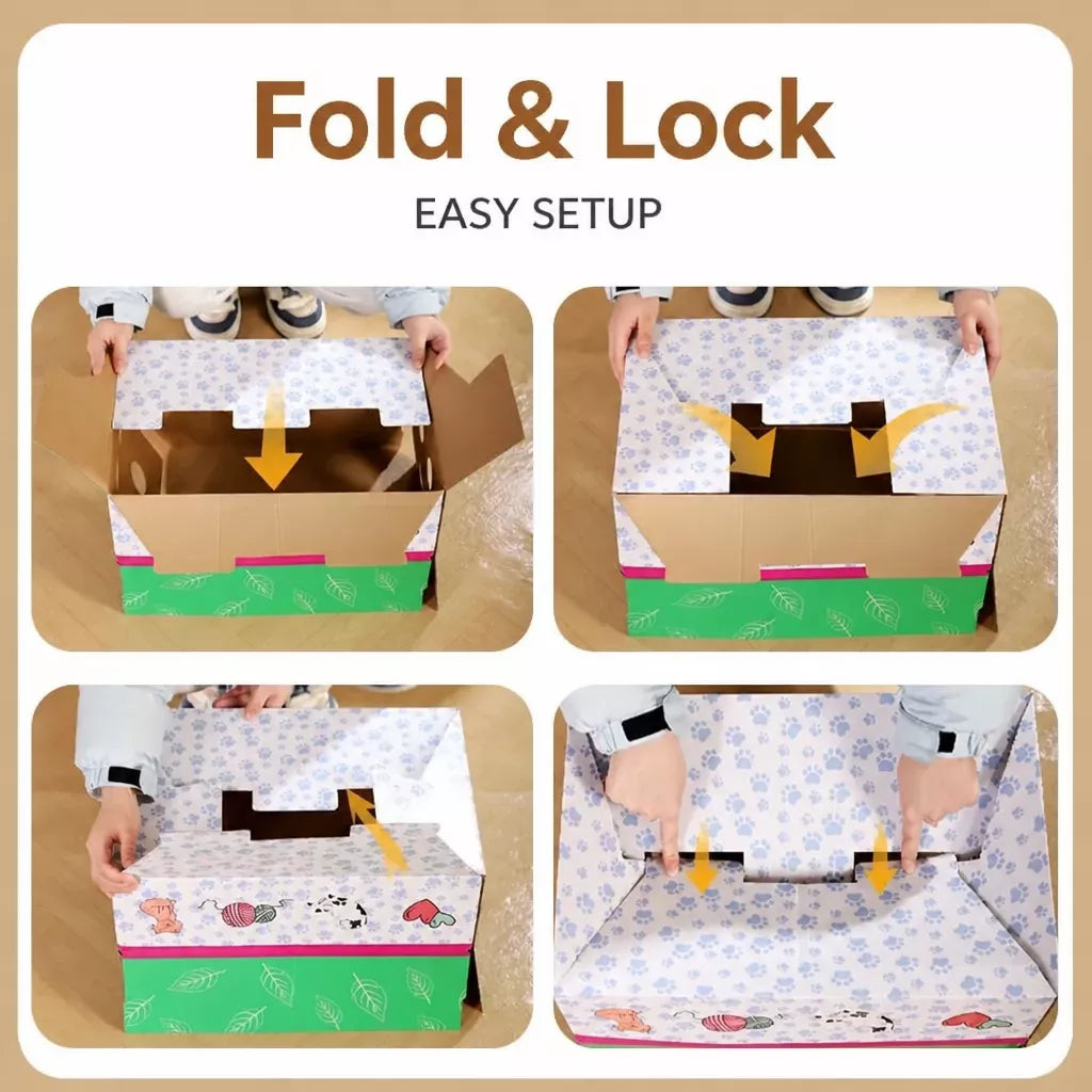 Corrugated Cardboard Cat House with Integrated Scratcher