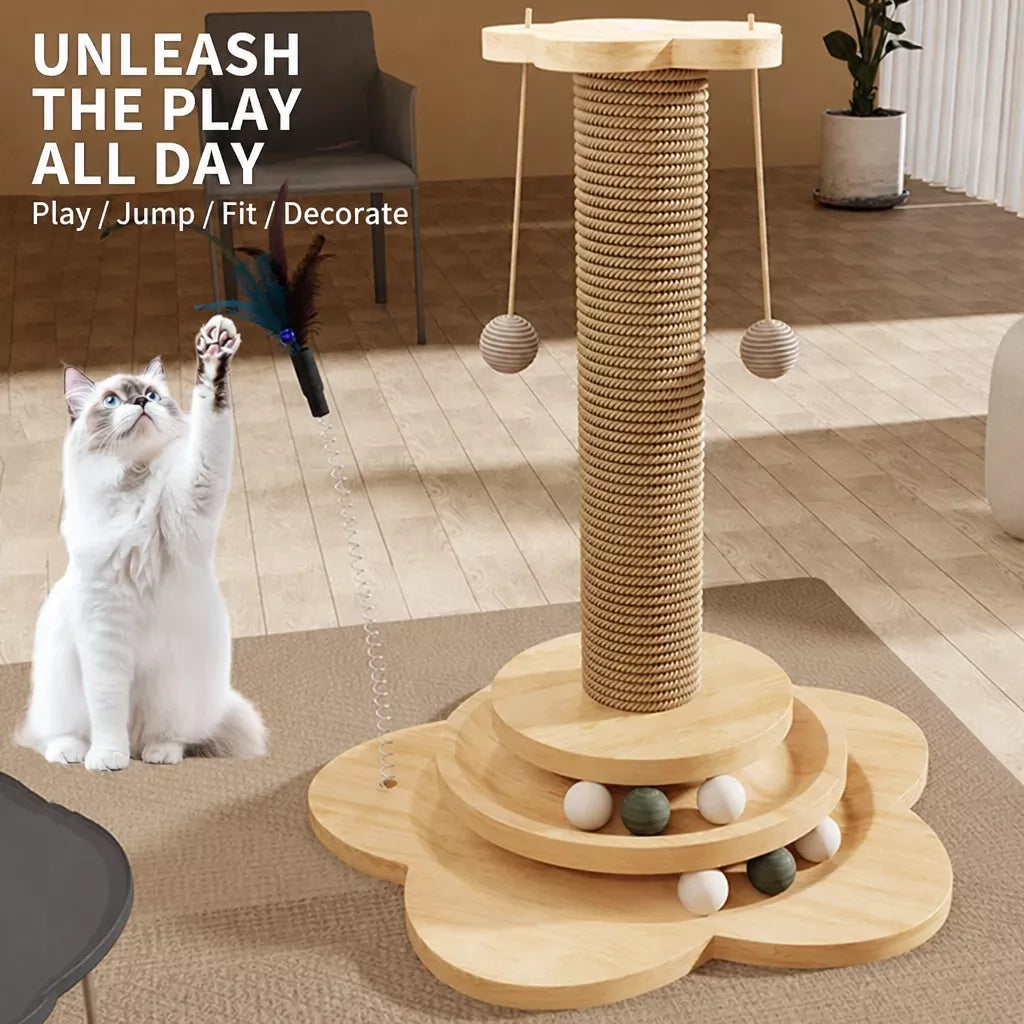 4-in-1 Vertical Cat Scratching Post and Climbing Tower