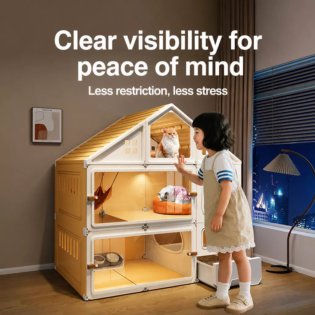 Multi-Level Cat House with Litter Box Area